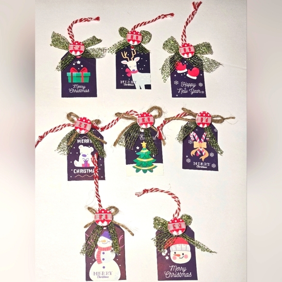 Hand Crafted Handmade Chritsmas tags Set of 8 handcrafted gifts decor blue tags - Picture 1 of 17